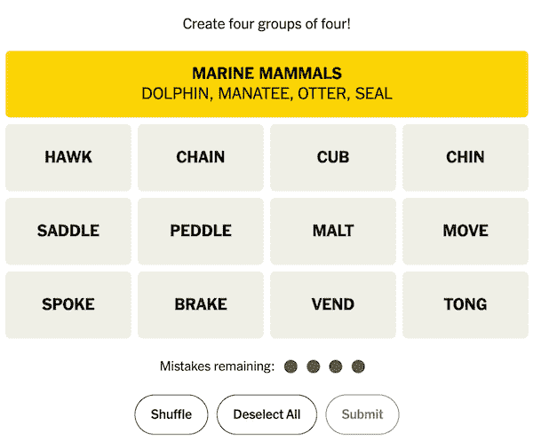 Group four sports words that share a common theme